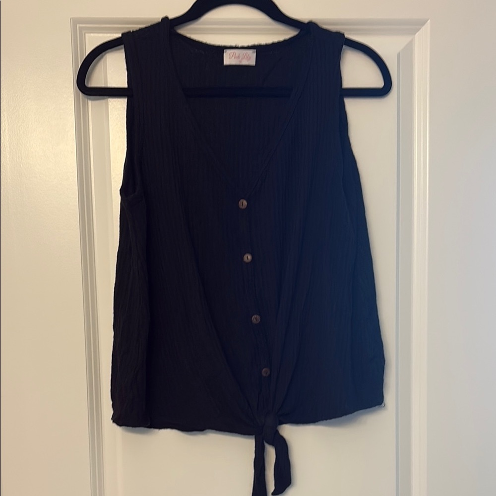 Black Sleeveless Button-Down Top